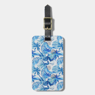 Etiqueta De Bagagem Teste padrão tropical azul brilhante da aguarela