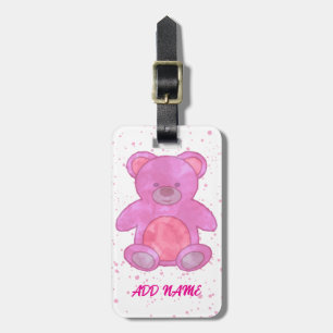 Etiqueta De Bagagem Texto Personalizado Cor-de-rosa do Urso de Teddy