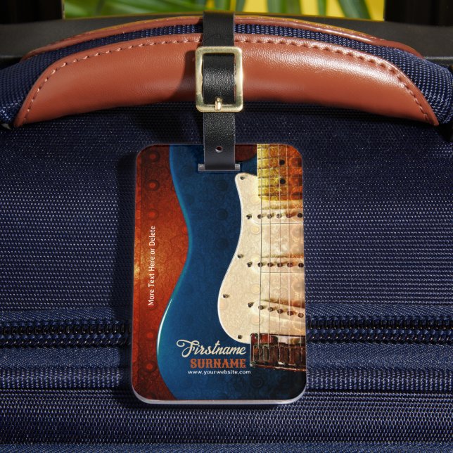 Etiqueta De Bagagem Texto Personalizado do Grunge de Violão Elétrico (Frente Insitu 2)