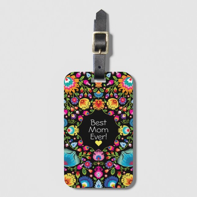 Etiqueta De Bagagem Texto personalizado, flores folclóricas (Frente Vertical)