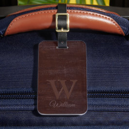 Etiqueta De Bagagem Textura De Couro Castanho Escuro Elegante Monogram