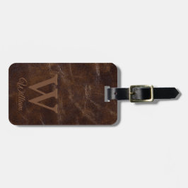 Etiqueta De Bagagem Textura De Couro Castanho Escuro Elegante Monogram