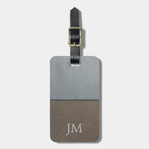 Etiqueta De Bagagem Textura de couro marrom e cinza design do cliente