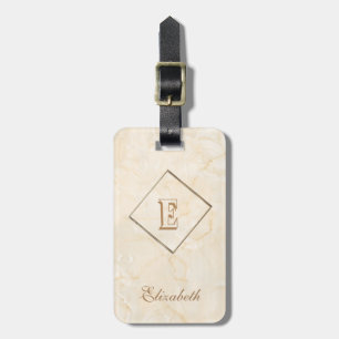 Etiqueta De Bagagem Textura de Mármore de Creme na Moda, Personalizada