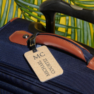 Etiqueta De Bagagem Textura de praia em areia elegante Monograma