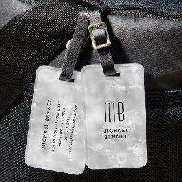 Etiqueta De Bagagem Textura de Tinta Líquida Cinza Monogramada Elegant