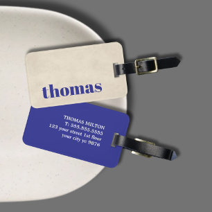 Etiqueta De Bagagem Textura legal Beige Bold Nome Azul