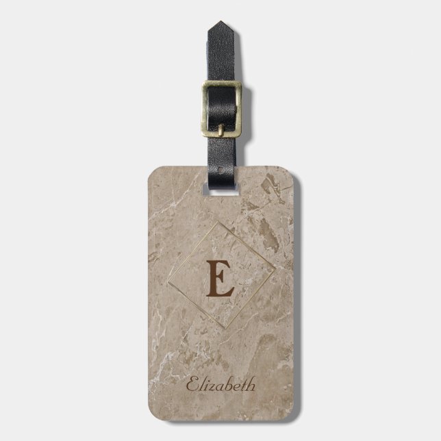 Etiqueta De Bagagem Textura Marble Trendy,Monograma Personalizado (Frente Vertical)