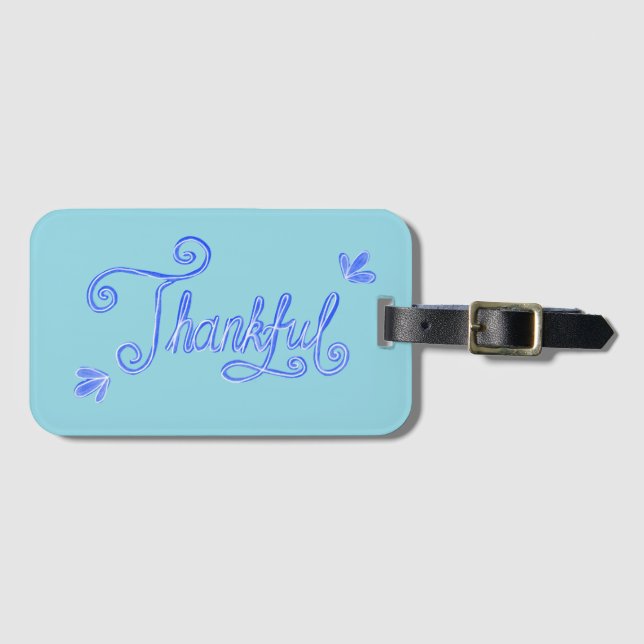 Etiqueta De Bagagem Thankful blue hand lettering (Frente Horizontal)