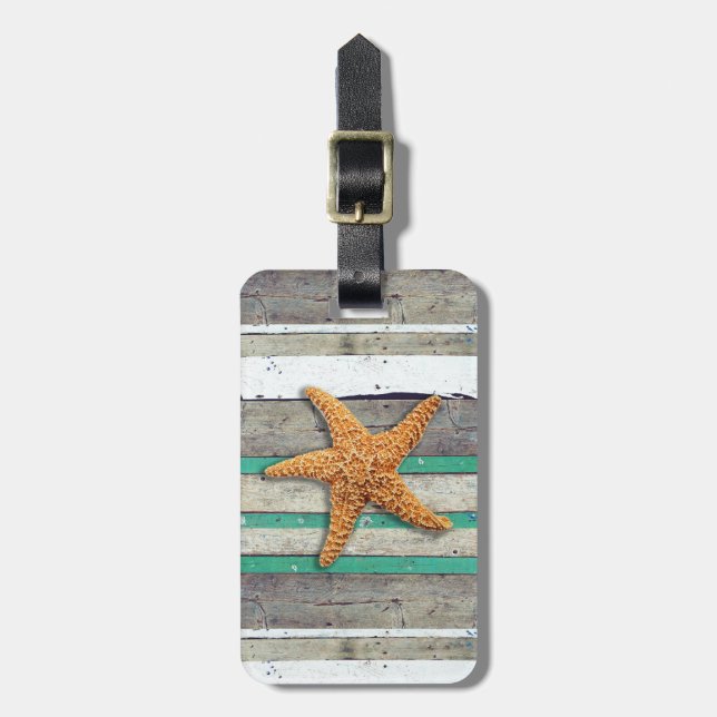 Etiqueta De Bagagem Theme Starfish Rustic Casamento (Frente Vertical)