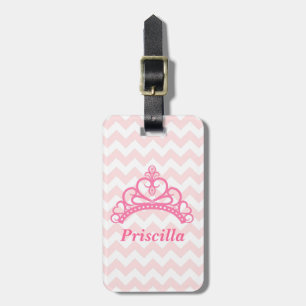 Etiqueta De Bagagem Tiara de Princesa, Chevron Rosa e Branco, para Men