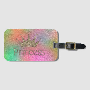 Etiqueta De Bagagem Tiara Encantadora, Princesa, Brilho Colorido