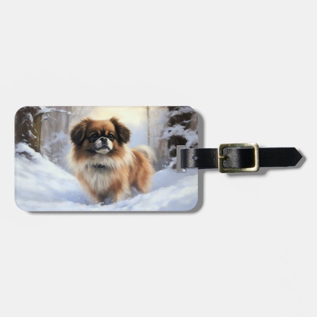 Etiqueta De Bagagem Tibetan Spaniel Deixe Nevar Natal  (Frente Horizontal)