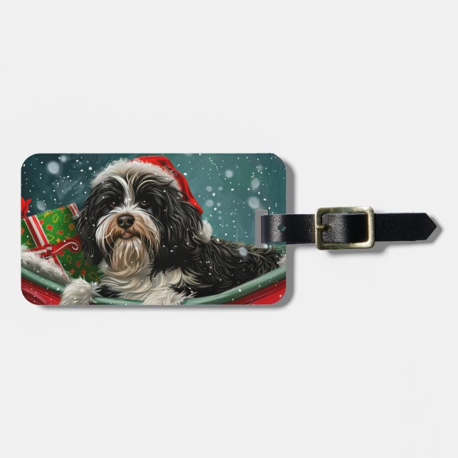 Etiqueta De Bagagem Tibetano Terrier Dog Natal Festivo (Frente Horizontal)
