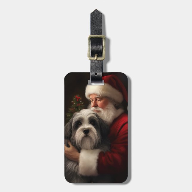 Etiqueta De Bagagem Tibetano Terrier Santa Claus Festivo Natal (Frente Vertical)