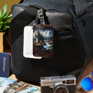 Etiqueta De Bagagem Tigre Branco Entre Montanhas