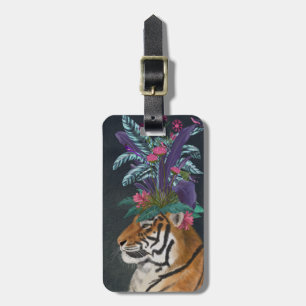 Etiqueta De Bagagem Tigre com o headpaper tropical