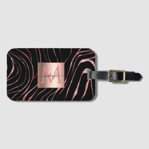 Etiqueta De Bagagem Tigre Dourado Elegante, Rosa, Riscado a preto