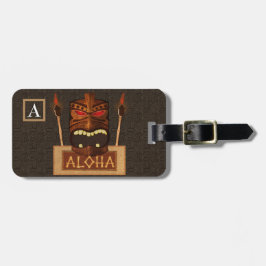 Etiqueta De Bagagem Tiki e Tocha de Madeira Vintage Aloha Havaiano