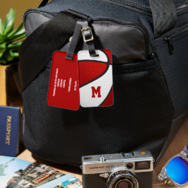 Etiqueta De Bagagem time branco vermelho cores basquete monograma