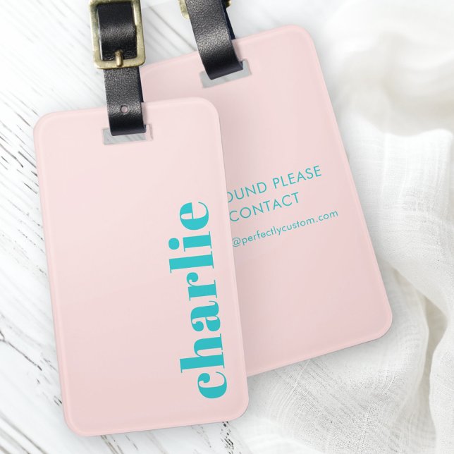 Etiqueta De Bagagem Típica moderna, rosa e lacrimogêneo (Modern typography pink and teal luggage tag)