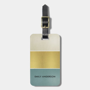 ETIQUETA DE BAGAGEM TIRAS AZUIS DO OURO DA PRATA DA PÉROLA DO AQUA