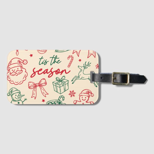 Etiqueta De Bagagem Tis the Season - Christmas Doodle (Frente Horizontal)