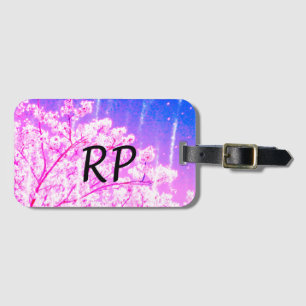 Etiqueta De Bagagem Título de monograma floral de aquarela roxa rosa n