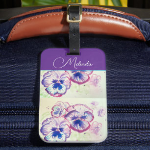 Etiqueta De Bagagem Toalha de água-forte roxa de Pansy Pastel Floral B