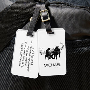 Etiqueta De Bagagem Tocador de Piano Masculino Personalizado - Música