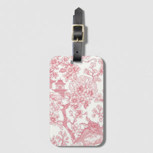 Etiqueta De Bagagem Toile de Chinoiserie Rosa Dragão Flor de Cerejeira