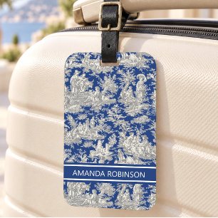 Etiqueta De Bagagem Toile De Jouy Azul Escuro Vintage País Francês