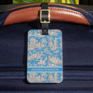 Etiqueta De Bagagem Tóile de jouy azul-turquesa Elegante