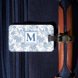 Etiqueta De Bagagem Toile de Jouy Monograma Azul Francês Nome