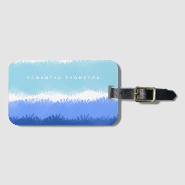 Etiqueta De Bagagem Tons azuis Abstrato modernos (Frente Horizontal)