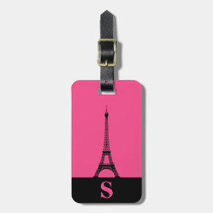 Etiqueta De Bagagem Torre Eiffel Monograma com Rosa francês/Stripe