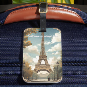 Etiqueta De Bagagem Torre Eiffel Paris Viagem Arte Vintage Retro Nome
