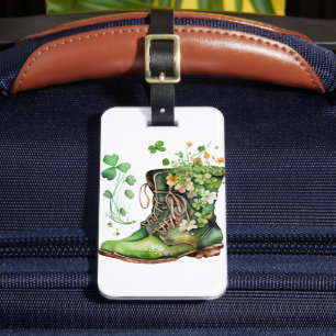 ETIQUETA DE BAGAGEM TRABALHOS VERDES IRLANDESES COM FLORES DE SHAMROCK