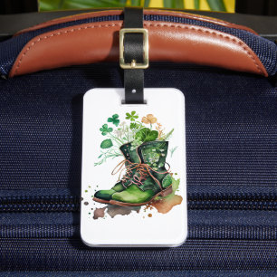 ETIQUETA DE BAGAGEM TRABALHOS VERDES IRLANDESES COM FLORES DE SHAMROCK