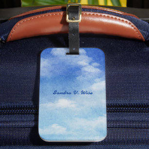 Etiqueta De Bagagem Tranquil Sky Dreams Aquarela Azul e Branco