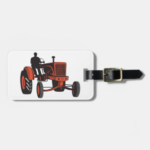 Etiqueta De Bagagem Trator Vermelho Antigo Fazenda Retro Agricultor