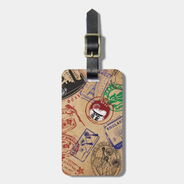 Etiqueta De Bagagem Travel Stamps (Frente Vertical)