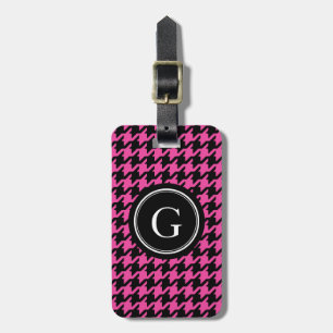 Etiqueta De Bagagem Trendy Classic pink houndstooth com monograma