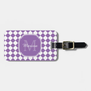 Etiqueta De Bagagem Trendy Light Purple Checked Nome Monograma