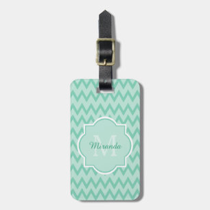 Etiqueta De Bagagem Trendy Mint Green Chevron Zigzag Nome e Monograma