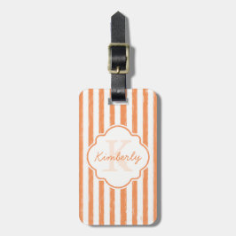 Etiqueta De Bagagem Trendy Orange Stripes Pintadas Monograma e Nome