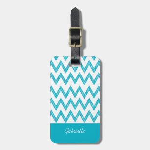 Etiqueta De Bagagem Trendy Pencil Turquoise Chevron Zigzags Com Nome