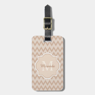 Etiqueta De Bagagem Trendy Tan Brown Chevron Zigzag Nome e Monograma