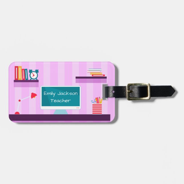 Etiqueta De Bagagem Trendy Teacher Purple Stripes (Frente Horizontal)