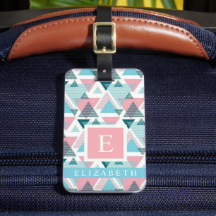 Etiqueta De Bagagem Triângulo Cor-de-Rosa Branco Personalizável Geomét